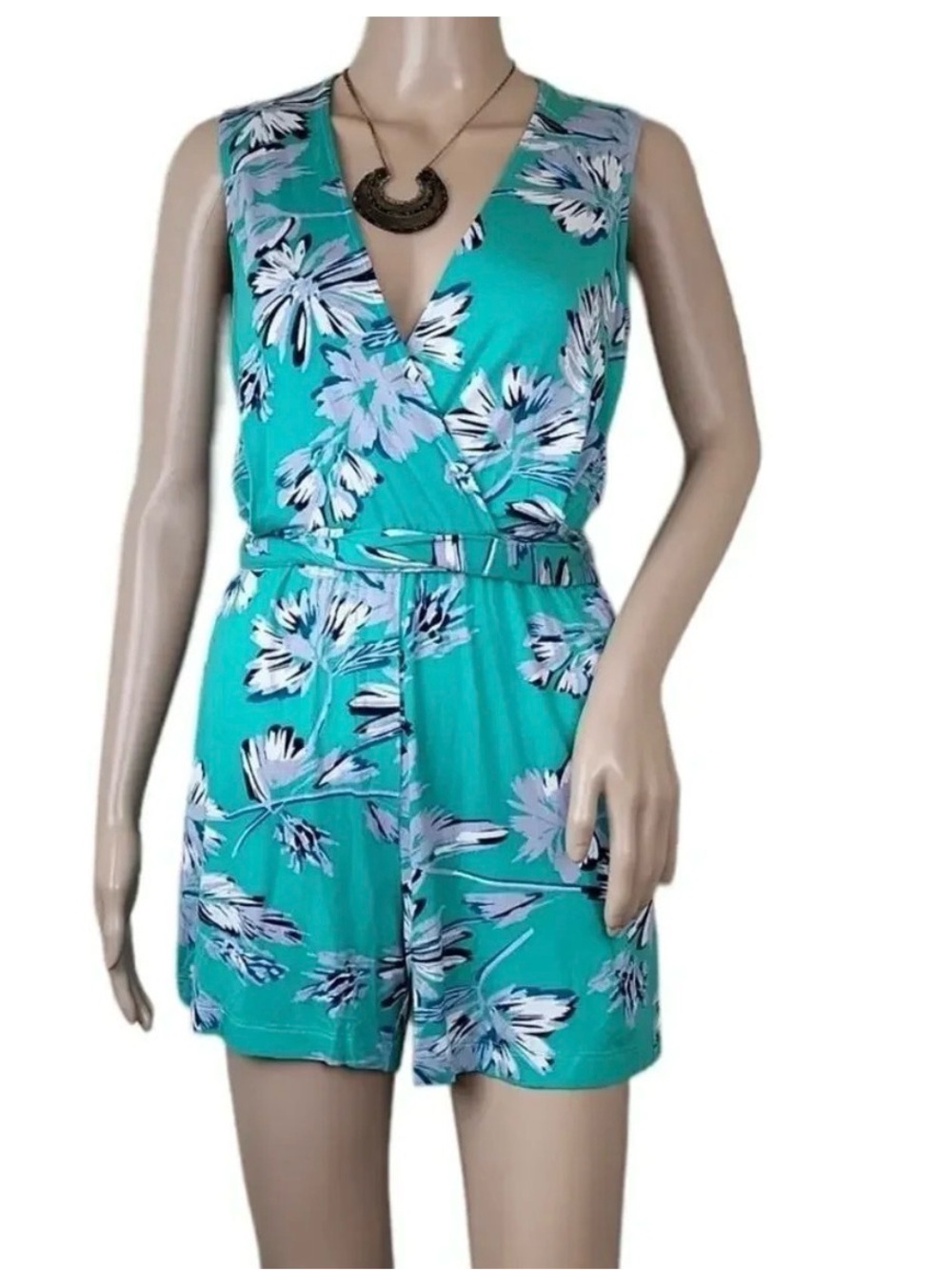 Yumi Kim Teal Flower Wrap Romper